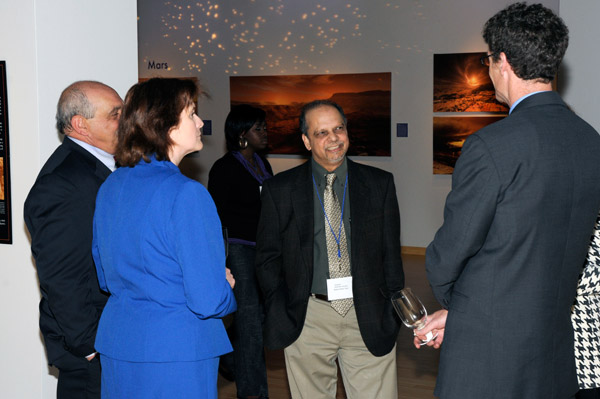 Sridharan Iyengar, professor of chemistry, Anne Arundel Community College, third from left, is greeted by Don Praster, dean of industrial and engineering technologies; Mary A. Sullivan, dean of natural resources management; and Edward A. Henninger, dean of business and computer technologies.