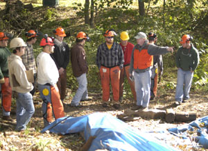 Penn College forestry students get a history lesson from William J. Poulton, president of the Muncy Historical Society.