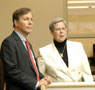 Dana Gioia, chairman of the National Endowment for the Arts, tours the Madigan Library with Penn College President Davie Jane Gilmour.