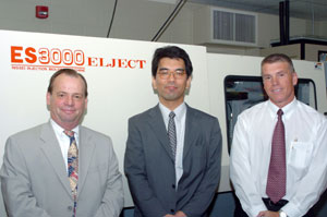 From left are Lawrence J. Fryda, dean of industrial and engineering technologies at Penn College%3B Tac Sato, East Coast regional manager for Nissei America%3B and Mike Petrie of Premier Plastics Systems Inc., a distributor of Nissei products.