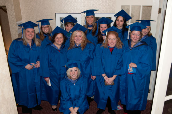 Associate-degree nursing students gather before the ceremony.