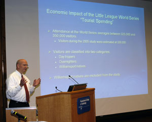 David B. Houseknecht, Little League Baseball's chief financial officer, tells conference attendees of his organization's regional economic impact.