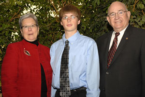 From left, Pennsylvania College of Technology President Davie Jane Gilmour%3B Jason M. McElroy, recipient of the 2007 Peggy Madigan Memorial Leadership Scholarship award at Penn College%3B and state Sen. Roger A. Madigan.