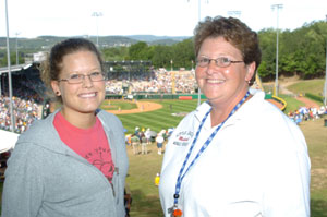 On Thursday, Leah J. Schell of South Williamsport, (left) a senior in the physician assistant major at Pennsylvania College of Technology, staffed the infirmary for a 12-hour shift at International Grove, the residential area for Little League World Series players and coaches. She was supervised by Susan Swank-Caschera, assistant professor in Penn College's physician assistant program.