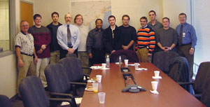 Pictured during a recent Penn College student%2Ffaculty visit to PPL Telcom are, from left, Tim Smith, manager of engineering%3B students Joe Krug and Brian Snodgrass%3B Jeff rey B. Weaver, assistant professor of electronics%3B Robert A. Belles, Penn College computer-lab coordinator%3B Charles Boddy, director of marketing%3B students Mike Ceresini and Andrew Bubb%3B Tony Vasco, regional sales manager%3B students Bryan Donaldson and Nick Hetrick%3B and Stanley G. Boler, associate professor of electronics.