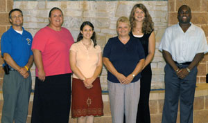 Other Residence Life staff on board for Fall 2005 are, from left, Timothy J. Mallery, assistant director of residence life%2Fcoordinator of housing operations%3B Ashley Smith, coordinator of residence life for Campus View Apartments%3B Karen E. Sause, coordinator of residence life for Rose Street Apartments%3B Marion C. Mowery, secretary to residence life%3B Katie L. Mackey, coordinator of residence life for The Village at Penn College%3B and Leron S. Burge, coordinator of residence life for College West Apartments.