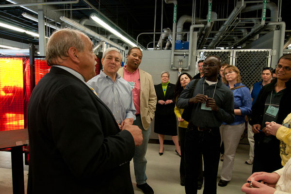 President Spanier and Penn State faculty hear about workforce demands for welding graduates.