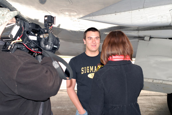 Ryan M. Enders, an aviation maintenance technology major from York (and just-elected president of the Student Government Association), is interviewed by WNEP's Nikki Krize.