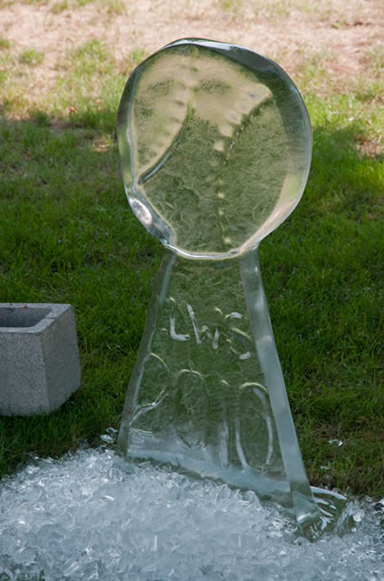 An ice sculpture, created by School of Hospitality faculty member Craig A. Cian and student James Kyle Hanjaras, tempts the August sun.