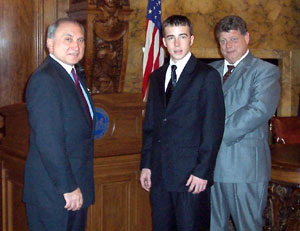 Shawn A. Wasielewski, a student in Penn College's HVAC Technology bachelor-degree major, in Harrisburg with state Rep. Richard T. Grucela (D-Easton), left, and Marc E. Bridgens, assistant dean of construction and design technologies.