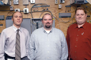 Pennsylvania College of Technology alumni and Siemens employees (from left) Eli R. Hager, Glenside%3B Shawn Bateman, Philadelphia%3B and Chris C. Randall, Jacksonville, Fla., all of whom graduated with degrees in HVAC Technology, attended the recent dedication of the College's Building Automation Technology laboratory.