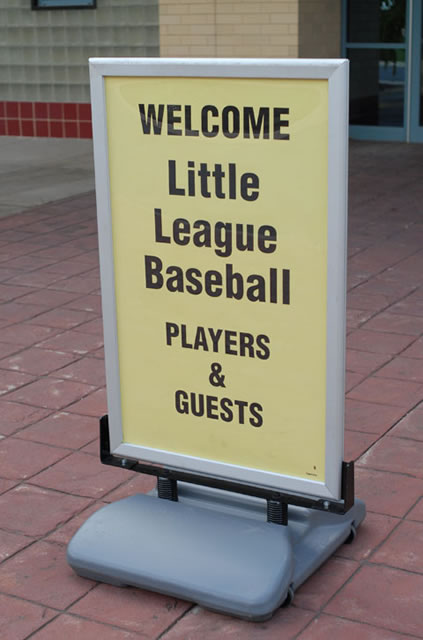 Bush Campus Center sign greeted Little League visitors as they arrived by bus.