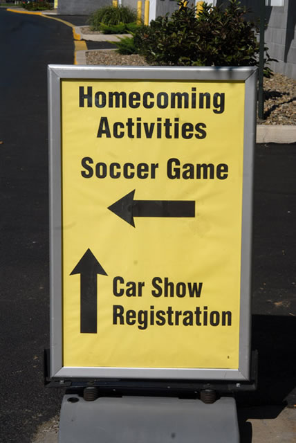 Helpful signs direct visitors to the day's campus activities.