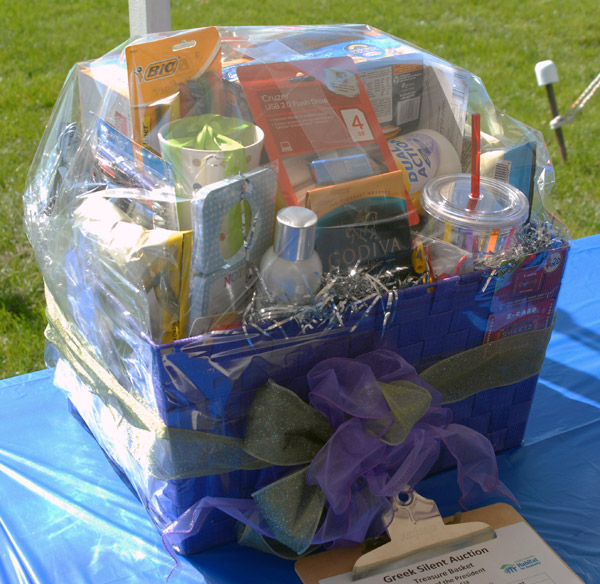 Almost too pretty to open was this "Treasure Basket," donated by the President's Office to the Greek Life Silent Auction.