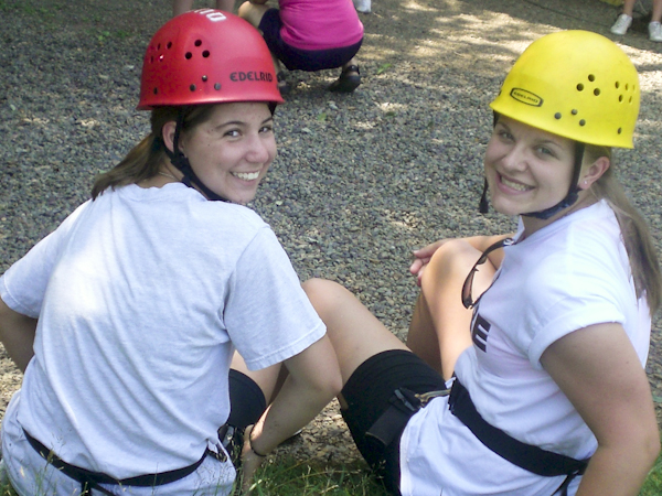 Preparing to scale a climbing tower at Bloomsburg Universitys Quest facility