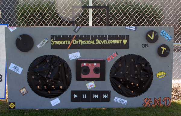 The Students of Musical Development won second prize for this "float," with moveable knobs, decals of famous musicians and a varied selection of tunes coming through its speakers. 