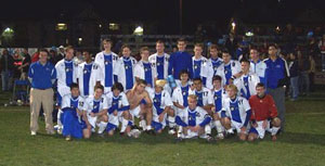 The Wildcat men's soccer team poses for an exultant group photo after Wednesday's  semifinal win. (Photo by Victor Lis, father of player Stephen Lis)