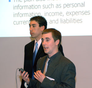 Brandon S. Sisino (left) and Dustin S. Eck were among student presenters for Monday's %22Showcase.%22