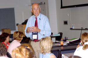 Francis 'Skip' Fennell addresses the Governor's Institute for Mathematics Instructors on Monday.