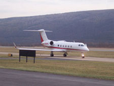 Altria Gulfstream taxis into the Lumley Aviation Center at the Williamsport Regional Airport in Montoursville.