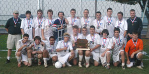 The Wildcat men's soccer team, with its championship trophy. (Photos by Phillip C. Warner, student writer%2Fphotographer)