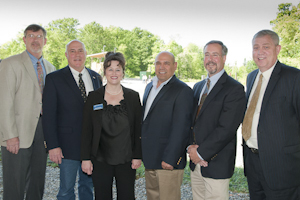 Speaking at the dedication were, from left, Paul L. Starkey, vice president for academic affairs/provost at Penn College; Jeff C. Wheeland, chairman of the Lycoming County Commissioners; Tracy L. Brundage, assistant vice president for workforce and economic development at the college; Ralph Tijerina, vice president for safety and environmental compliance for Range Resources-Appalachia; Doug Mehan, health environmental and safety director for PennEnergy Resources; and Edward A. Mann, state fire commissioner.