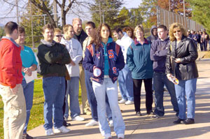A student ambassador leads a campus tour during last fall's Visitation Day.