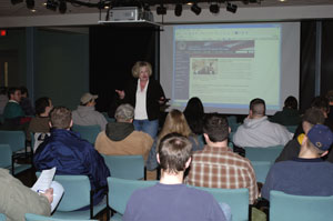 Janet Hooper, guidance counselor for the Pennsylvania Army National Guard, explains services to student-veterans.