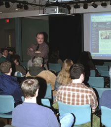 CareerLink's Allen Hubler listens to a question from a Pennsylvania College of Technology student-veteran during a Jan. 16 outreach event in Penn's Inn.