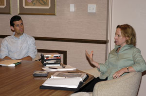 Media professional Sheila Curran Bernard with Tom Speicher, video production developer, in the PDC on Thursday.