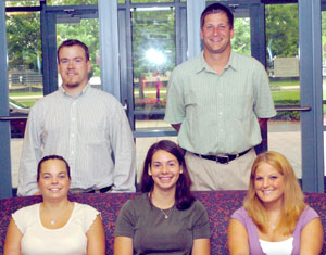 Members of the Early Educators student organization, seated, from left%3A Stephanie L. Zimmerman, Michaela A. Lehman, and Eryn K. Young%3B standing, Thomas A. Gallup Jr. and Thomas C. Heffner, Early Educators adviser.
