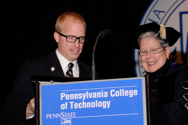 Alumni honoree Brian M. Webster, with college President Davie Jane Gilmour