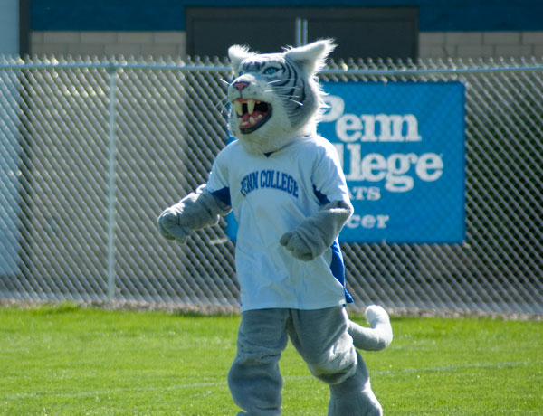 The Wildcat mascot greets its public during Saturday's soccer action.