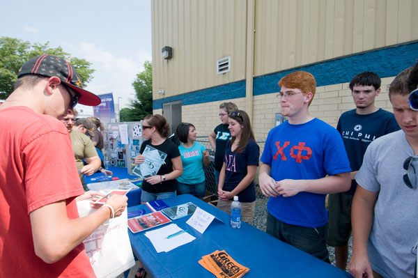 Penn College's Greek organizations attract student attention outside the Field House.