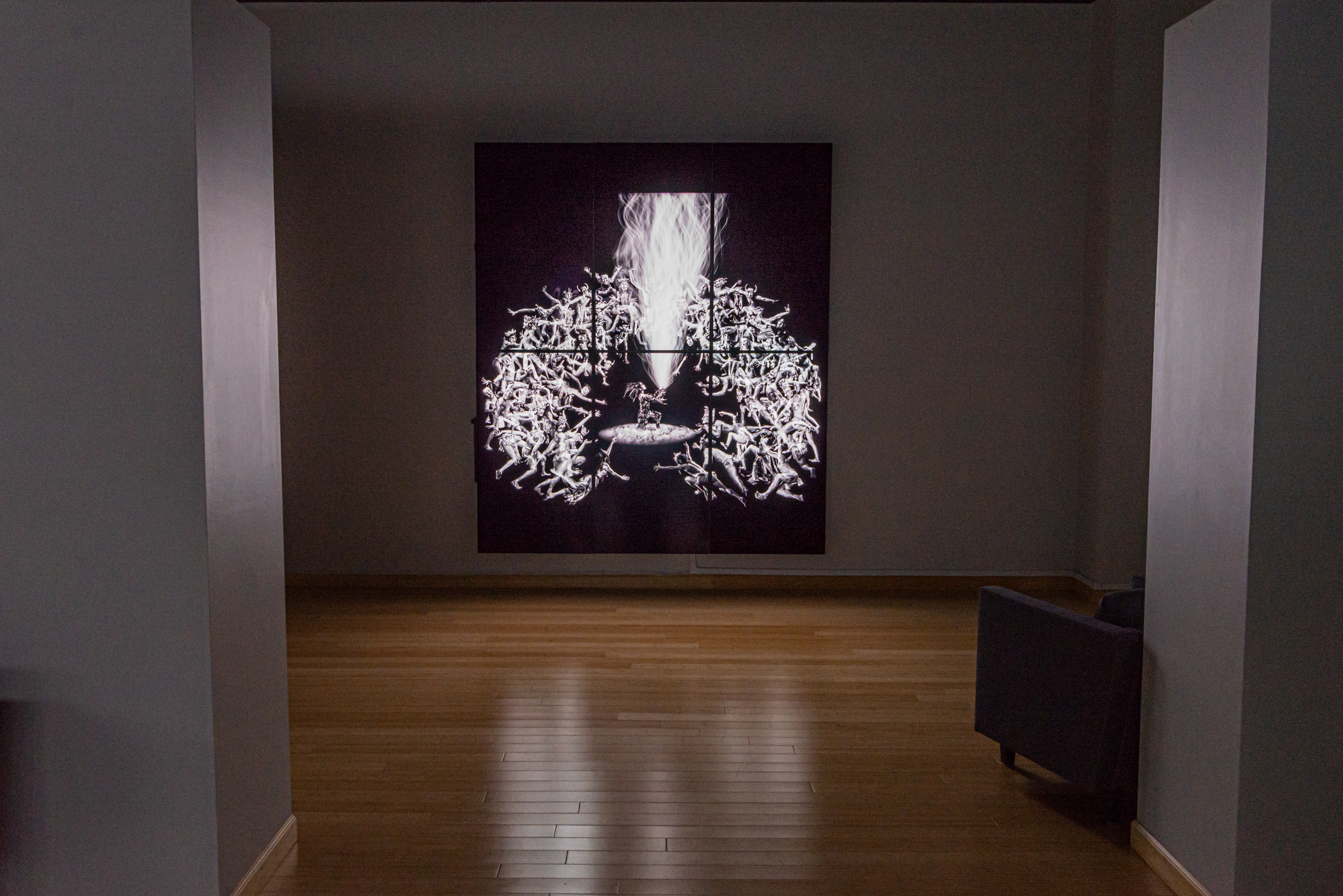 Clarise, six-Panel OLED installation, photographic imagery on 5:00 video loop