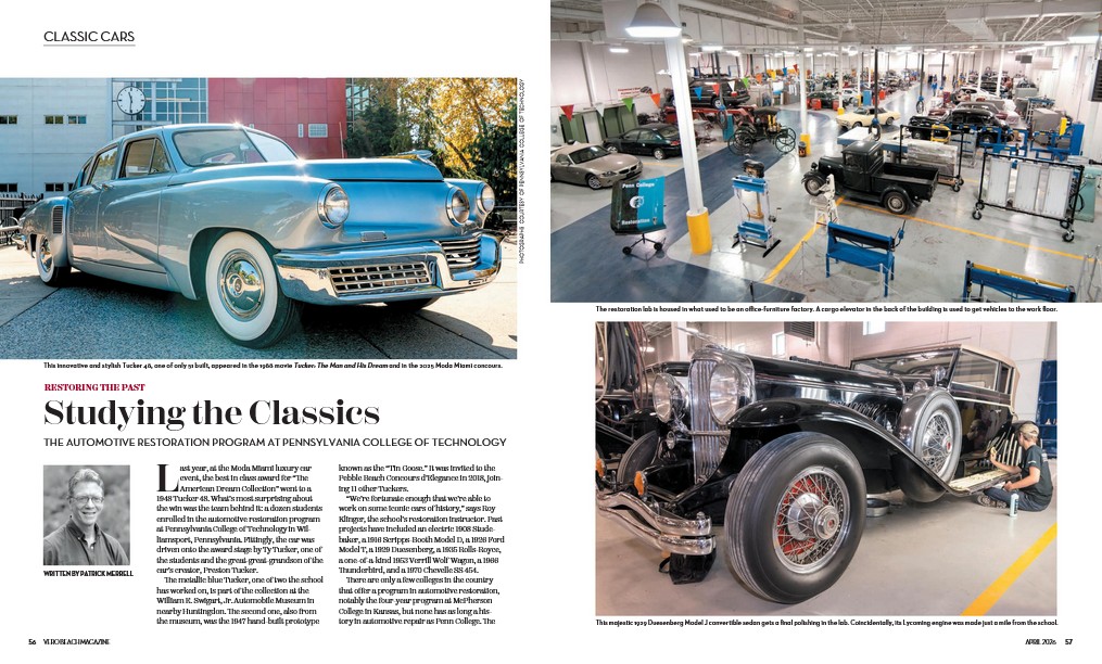 Screenshot of Vero Beach Magazine spread on Penn College automotive restoration major.