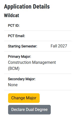 Screenshot of Applicant Dashboard displaying application details