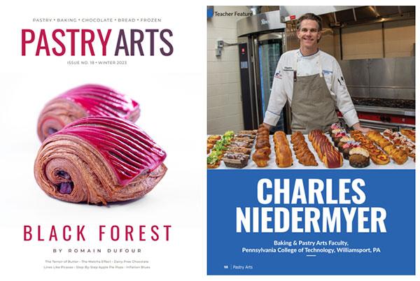 The cover of Pastry Arts' winter issue and the opening page of the "Teacher Feature"