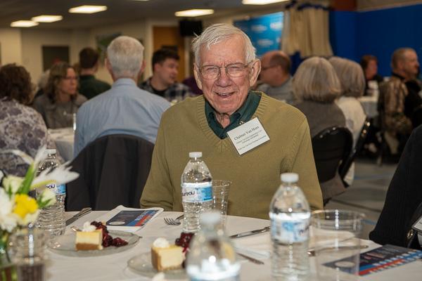 A beloved former drafting faculty member and dual scholarship donor, Chalmer C. Van Horn, smiles for the camera.
