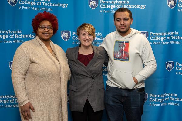 Loni N. Kline (center), senior vice president of college relations/chief philanthropy officer, joins two Kline Family Scholarship recipients: Monique C. Anderson-Parker (left), human services & restorative justice, and Imir Webb, engineering CAD technology. Both students reside in Williamsport. 