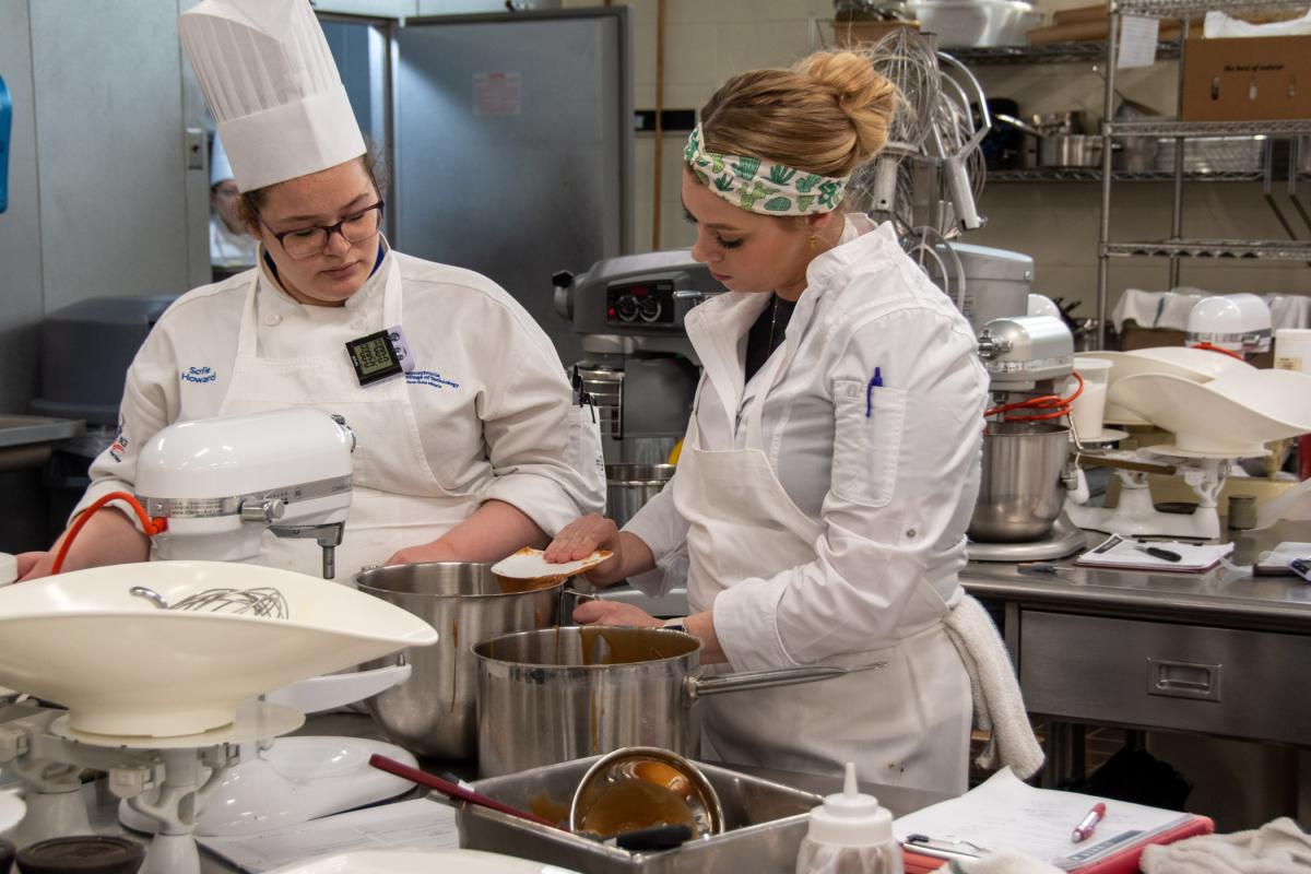 Summa checks in with Sofie E. Howard, baking & pastry arts, of South Williamsport, as she makes a salted caramel that will top bite-sized brownies.