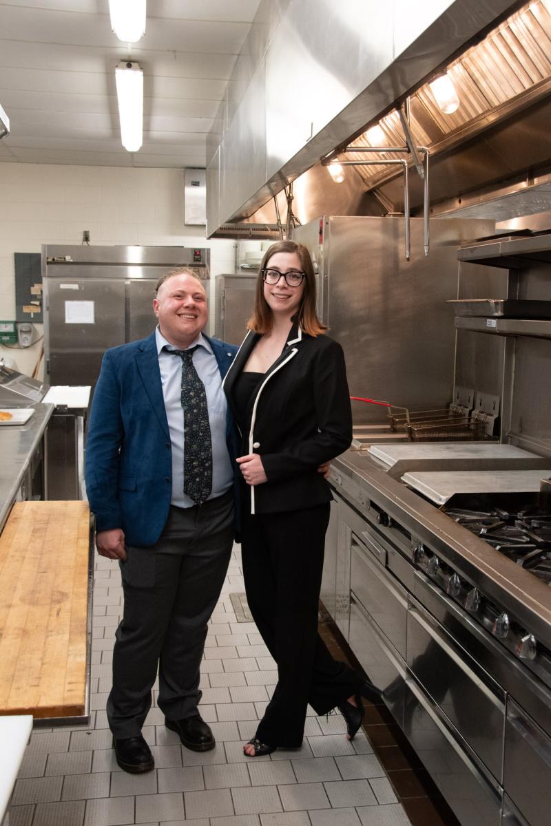 Returning for the big event: 2018 grads Charlie E. Cooke, culinary arts technology, and Caitlin M. McDermott, hospitality management.