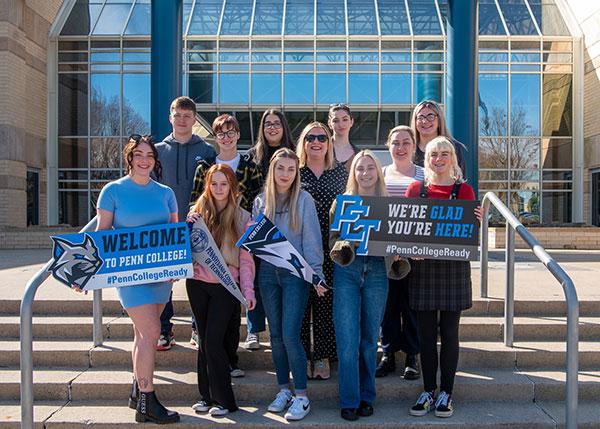 The 12-member contingent of students and chaperones from North West Regional College in Northern Ireland celebrates the welcome received during their March visit to Pennsylvania College of Technology. 