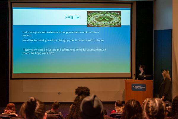 The opening slide offers a “fàilte,” meaning “welcome” as the NWRC students compare U.S. and U.K. cultures. 