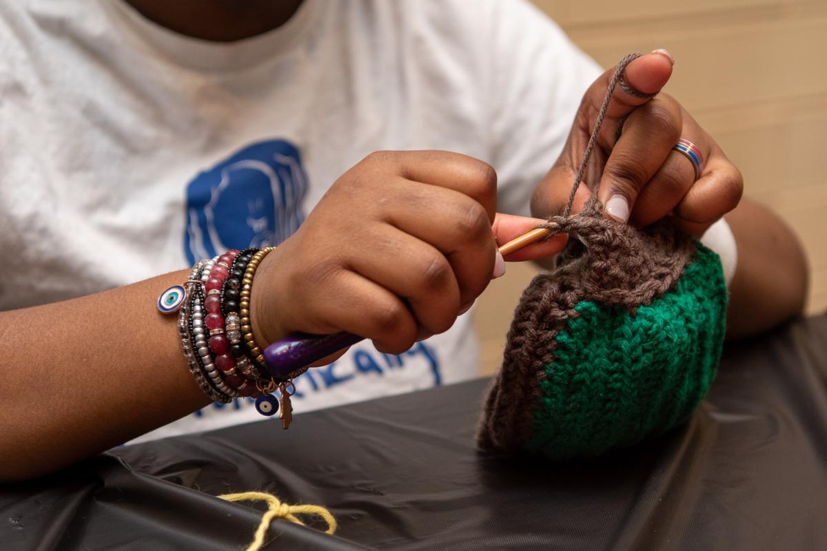 Crocheting her way to calmness is Khamil George, automotive technology management: automotive technology concentration.