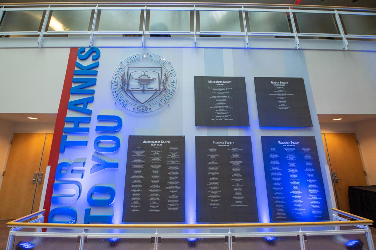 The new Donor Recognition Wall lights up the room ... with plenty of room to grow!
