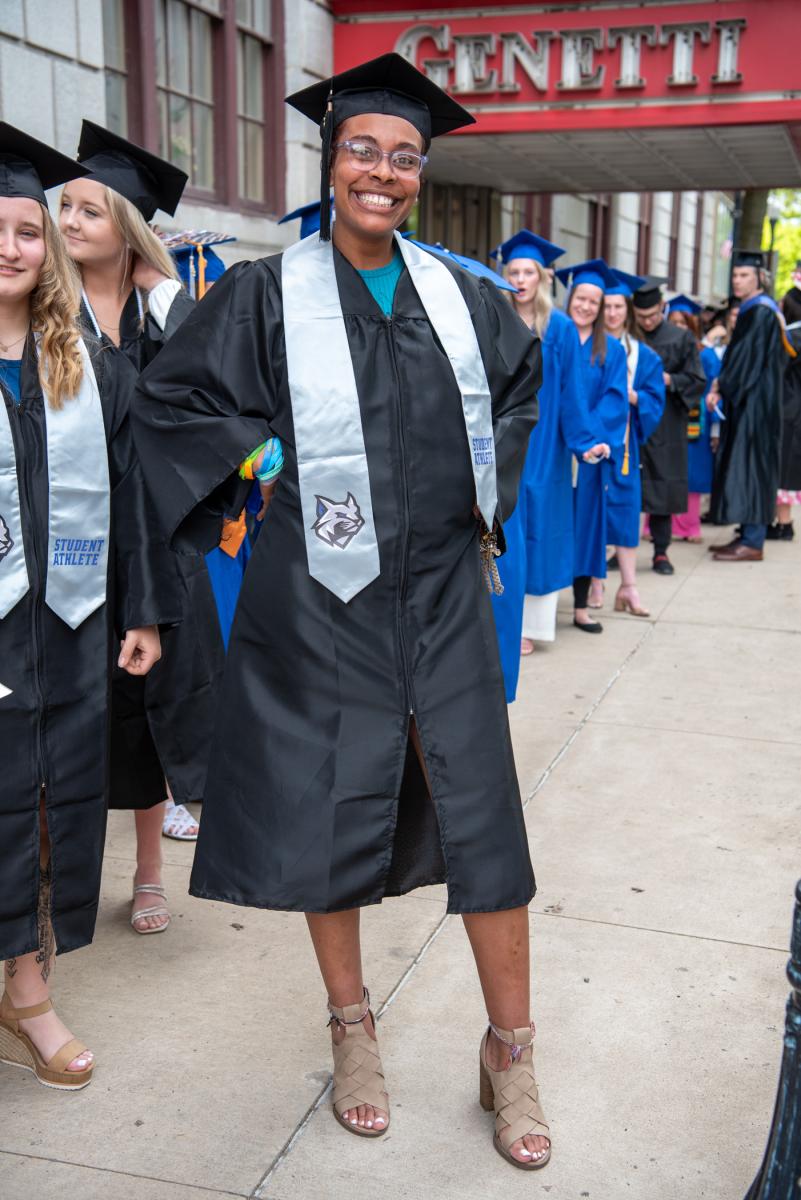 Ja’Quela L. Dyer strikes a pose! In addition to her prowess on the basketball court, she scored associate and bachelor’s degrees in business management and administration, respectively.