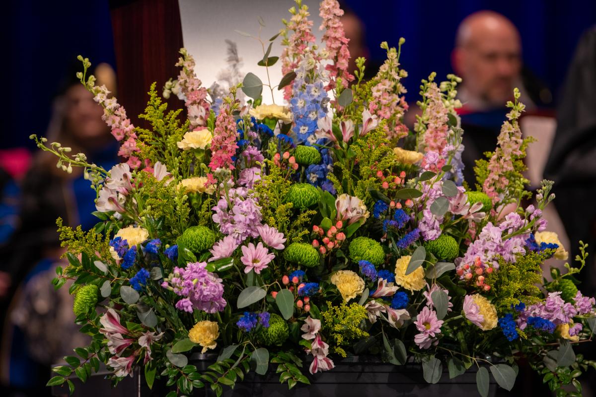 A gorgeous springtime bouquet helps set the stage.