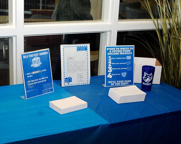 Cards and envelopes – even a sample letter to emulate – are available to facilitate handwritten notes to students choosing Penn College.