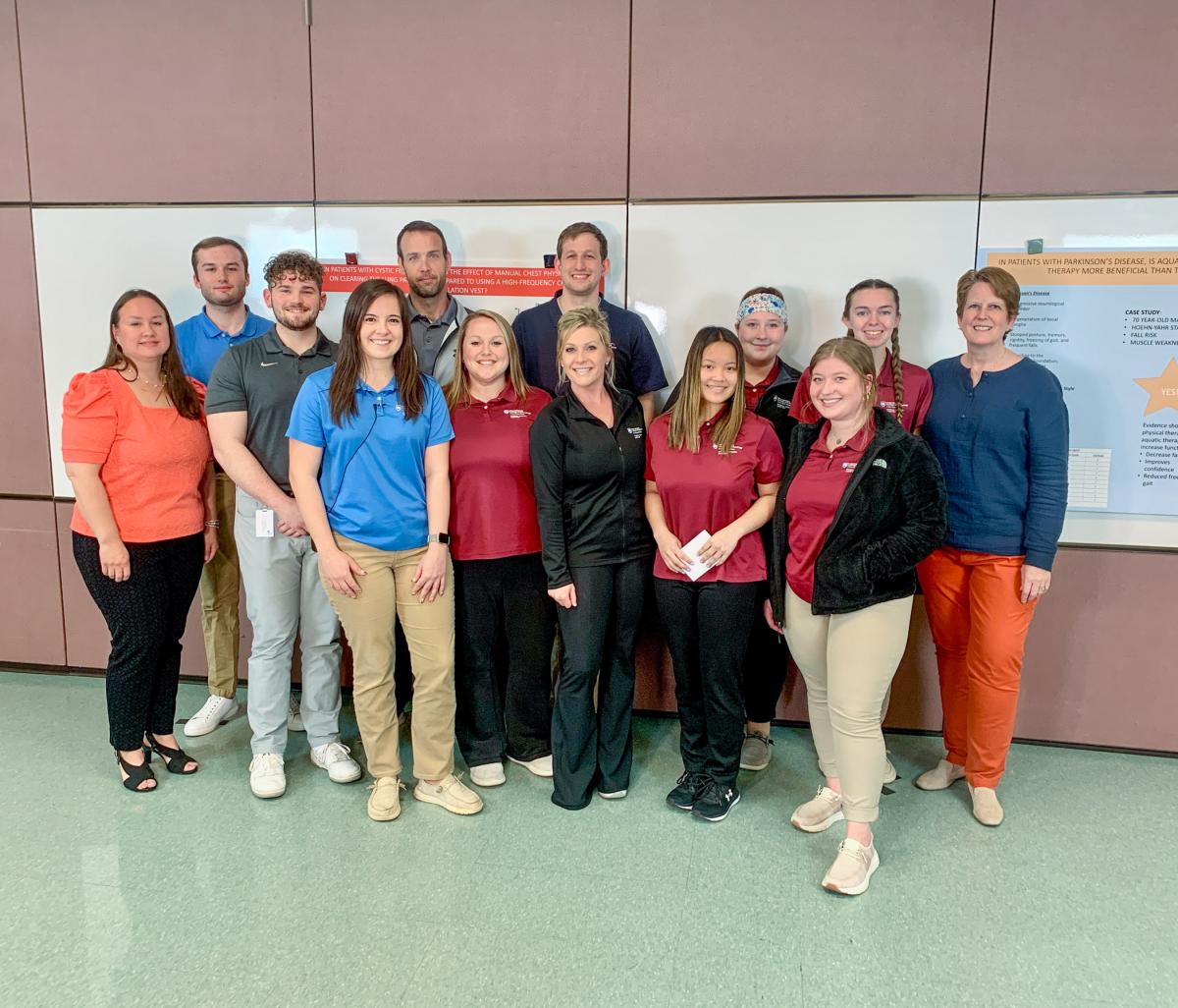 From left: Autumn M. Breon, part-time instructor of physical therapist assistant: rehab; Nathan M. Wolf; Nathan R. Hoyer; Janel A. Eck; Chance Moore; Lauren Bennett; Aric Root; Danielle R. Landis; Emily Smith; Sydney J. Keister; Selena A. Martinez; Kayleean Finan; and Christine A. Tilburg, clinical director of physical therapist assistant.
